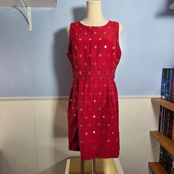 Elle Size 10 Red Polka Dot Crewneck Sleeveless Colorful Summer Midi Dress - Picture 1 of 11
